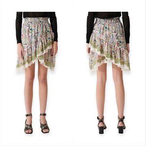 Maje Jonquille Floral-print‎ Crepe Mini Skirt, Size 40EU/US M